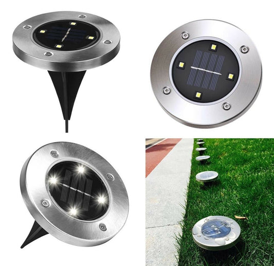 FARETTO PANNELLO SOLARE DA GIARDINO 4 LED LUCE BIANCA PICCHETTO SEGNAPASSI