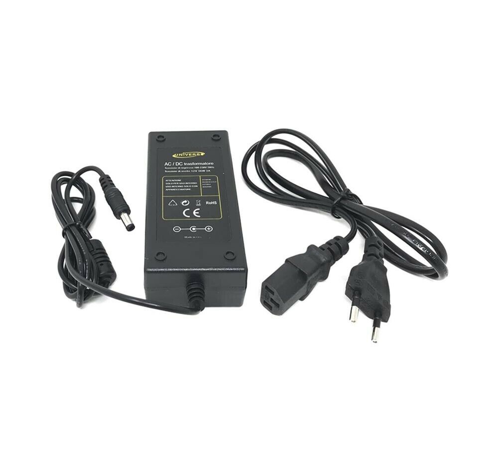 ALIMENTATORE TRASFORMATORE PER TELECAMERA 12V 3A 36 WATT UNIVERSALE