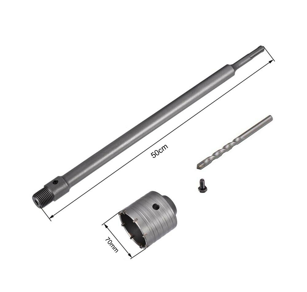 FRESA A TAZZA 70 MM ASTA PROLUNGA 50 . CM PER TRAPANO ATTACCO SDS PLUS