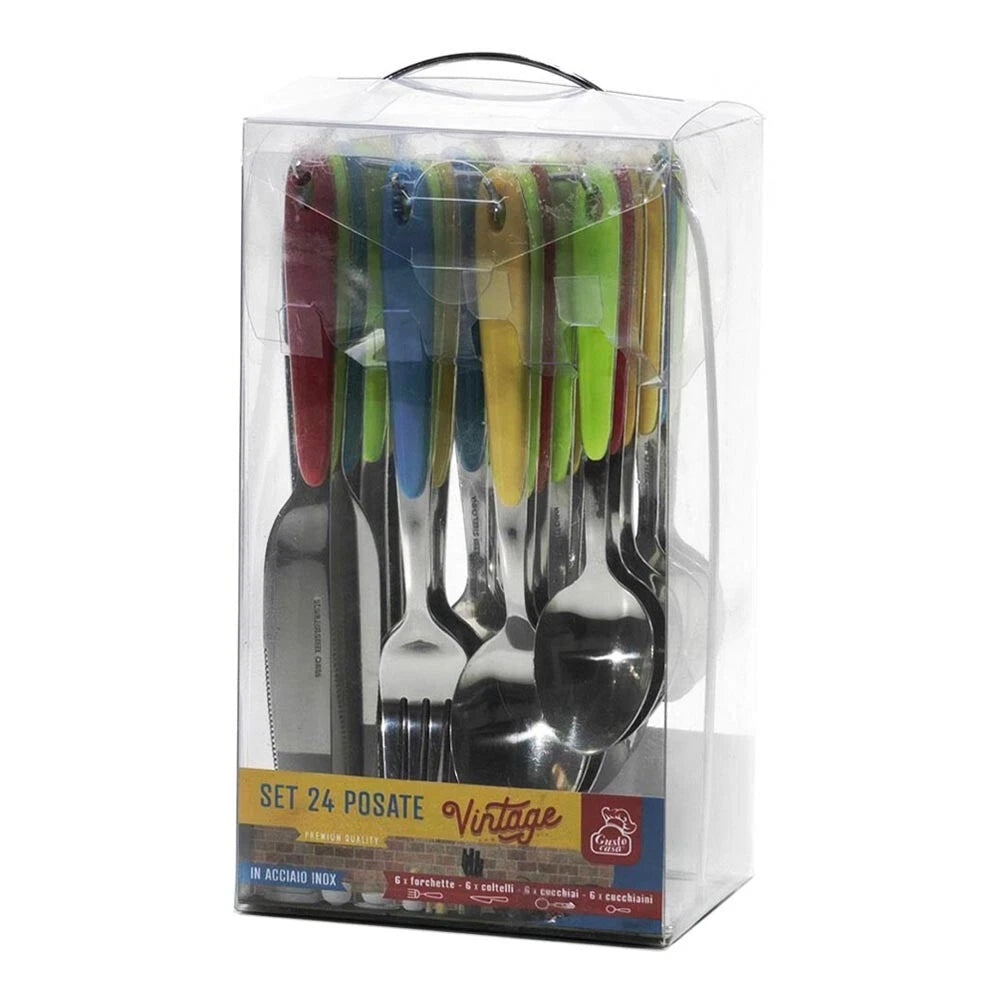 SET 24 POSATE IN ACCIAIO INOX SERVIZIO DA TAVOLA PER 6 PERSONE COLOR MIX