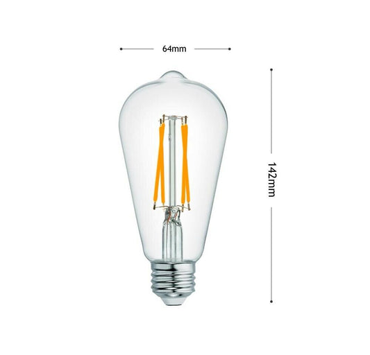 LAMPADINA LED LUCE CALDA 8W FILAMENTO IN VETRO TRASPARENTE E27 8 W E 27 T64-TC