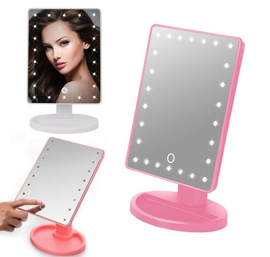 SPECCHIO DA TRUCCO ILLUMINATO . 16 LED TASTO TOUCH ROSA