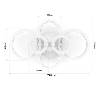 PLAFONIERA LED 51 W LAMPADARIO 6 CERCHI ANELLI LUCE NATURALE 4000K