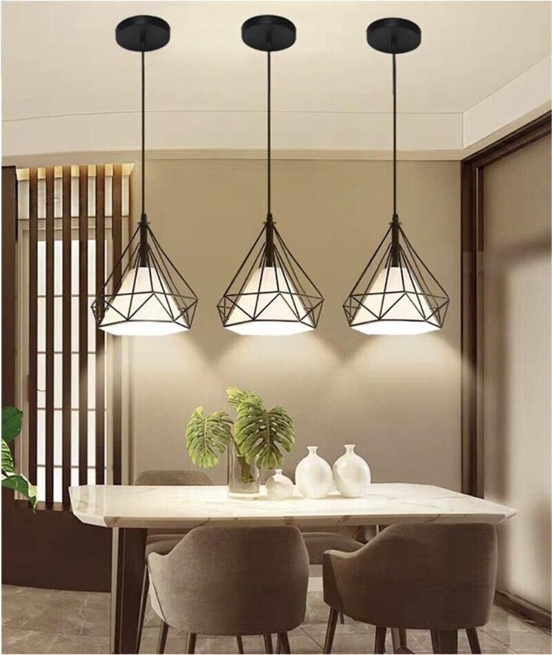 LAMPADARIO DA SOFFITTO A SOSPENSIONE PORTALAMPADA E27 FORMA DIAMANTE NERO E20-N
