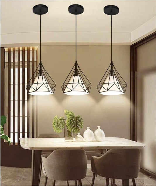 LAMPADARIO DA SOFFITTO A SOSPENSIONE PORTALAMPADA E27 FORMA DIAMANTE NERO E20-N