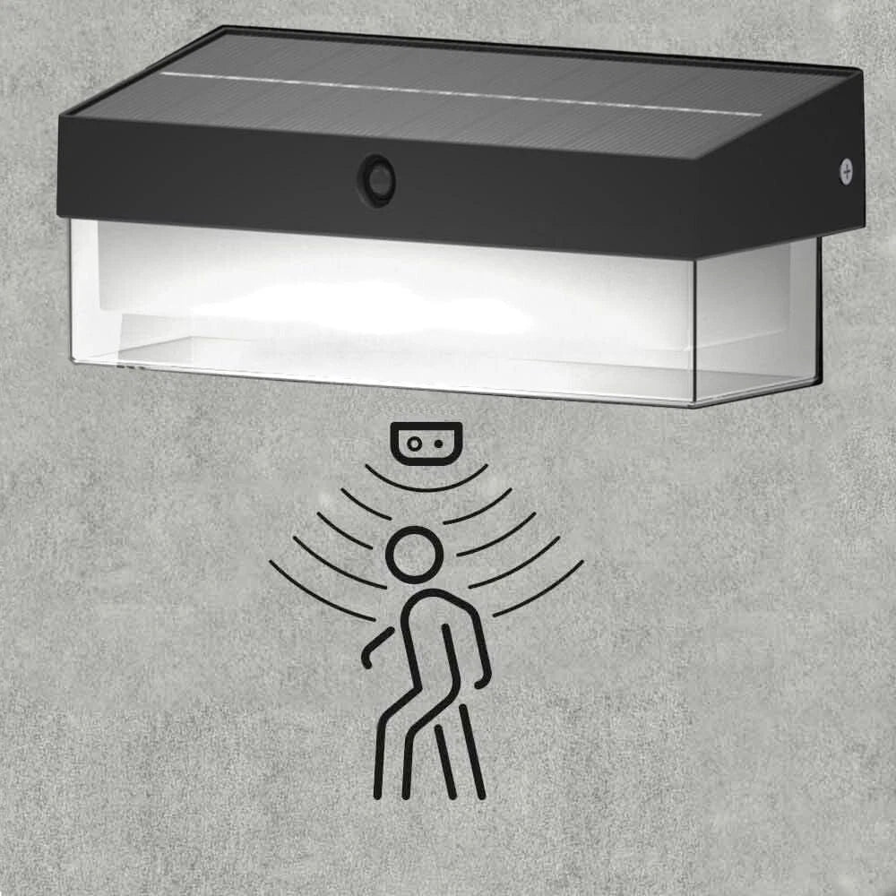 APPLIQUE LED LUCE BIANCA 6000K FARO PANNELLO SOLARE SENSORE CREPUSCOLARE ESTERNO